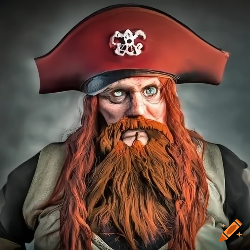 Epic gaming avatar of a beefy pirate with long red beard and signature hat