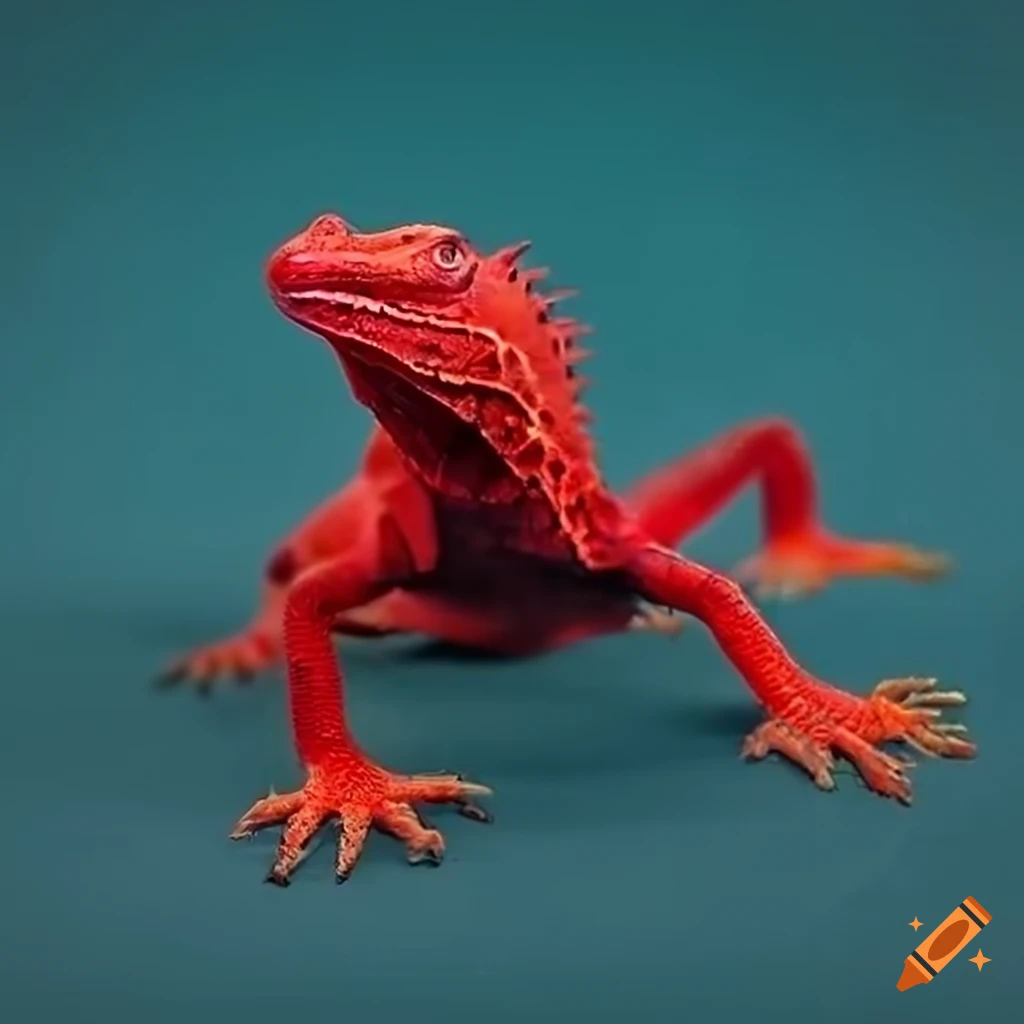 Cybernetic red lizard on white background