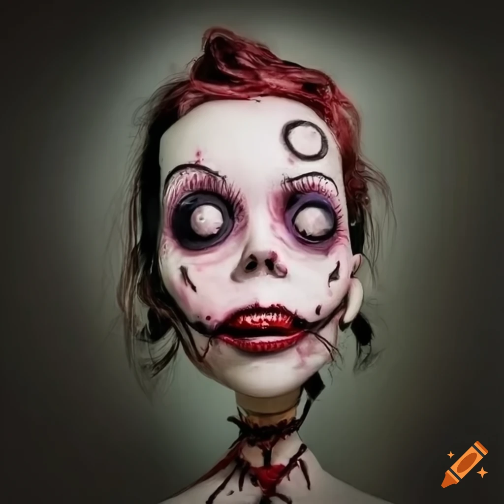 Tim Burton-inspired dark art with a ventriloquist doll theme