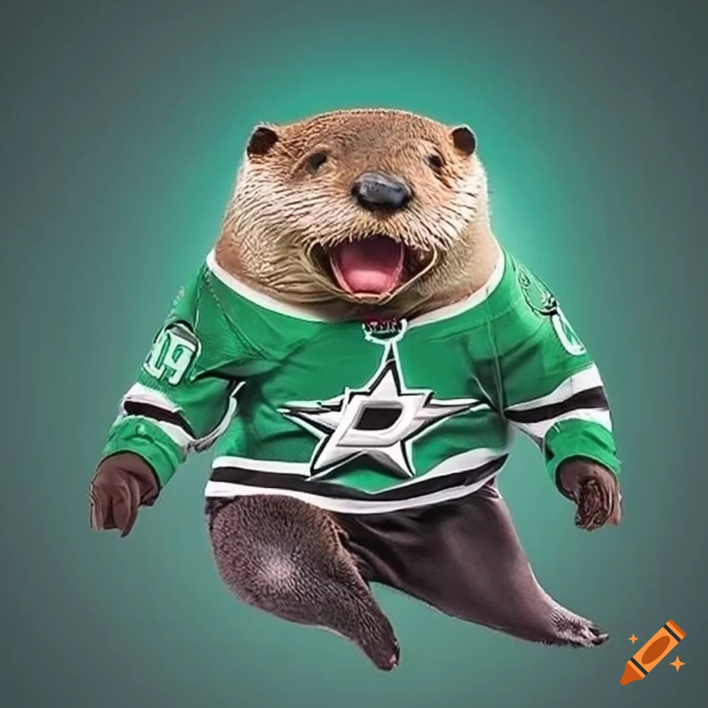 Smiling otter in Dallas Stars jersey