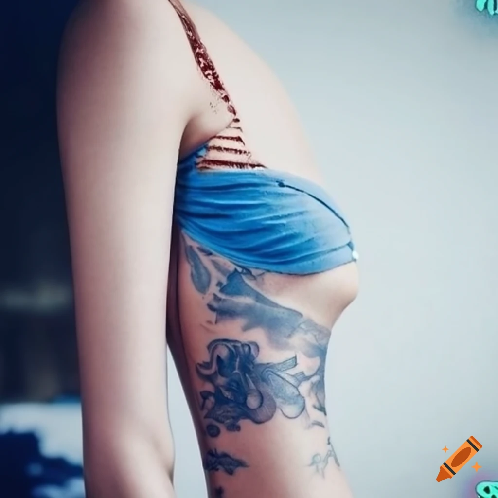 Tattoo, clouds, Asian, blue