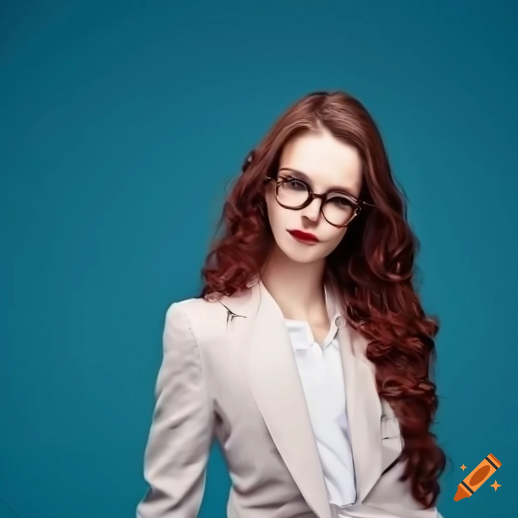 Confident businesswoman with elegant long hair and stylish glasses on ...