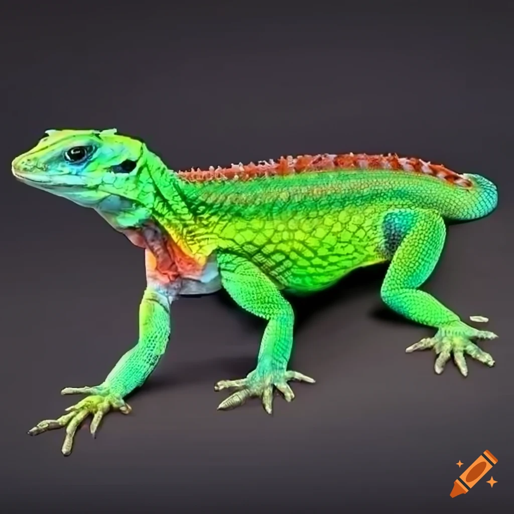 Red cybernetic lizard on a white background