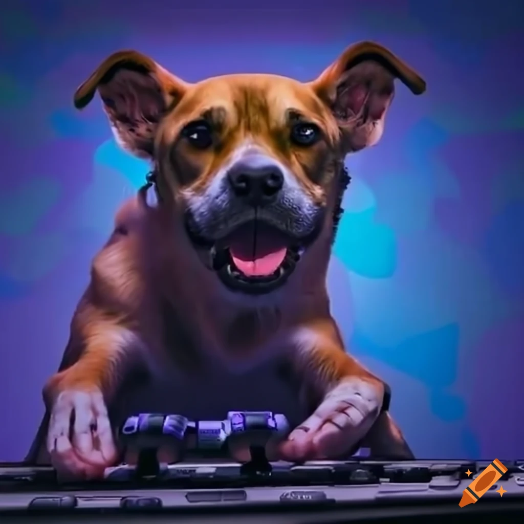 Dog playing video games on a keyboard on Craiyon