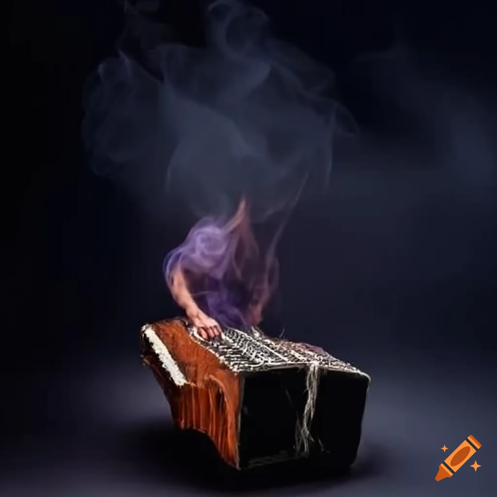 Bandoneon player in a bar surrounded by smoke