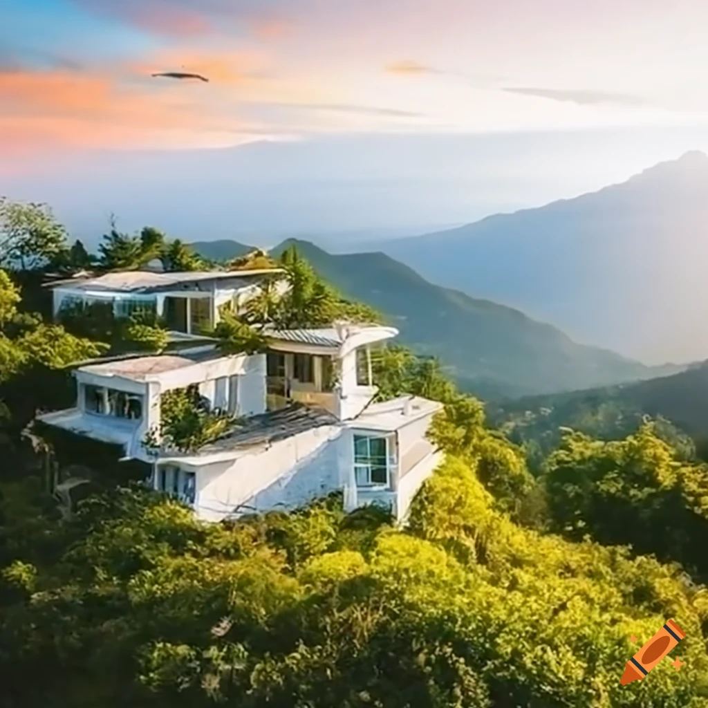 Beautiful white houses on a mountain with beachstyle stairs during a