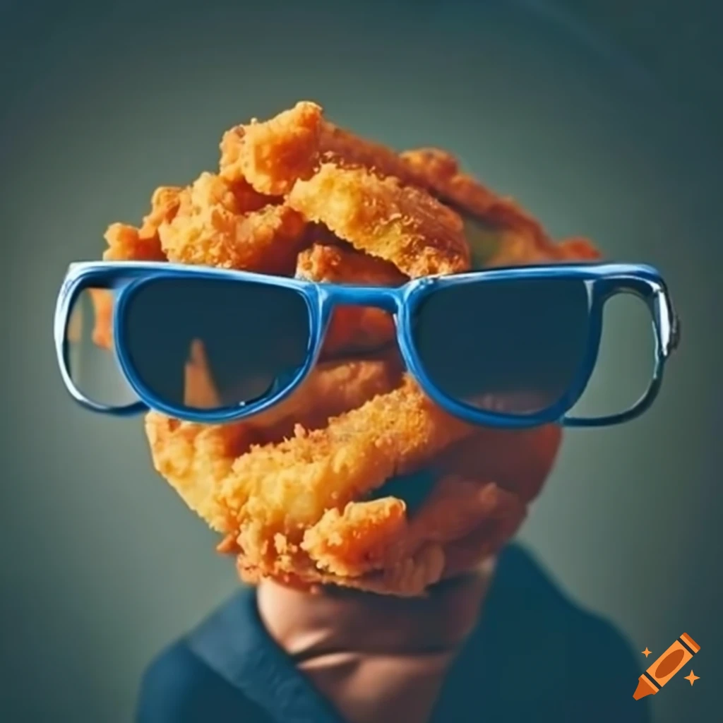 Sunglasses on a chicken nugget on Craiyon