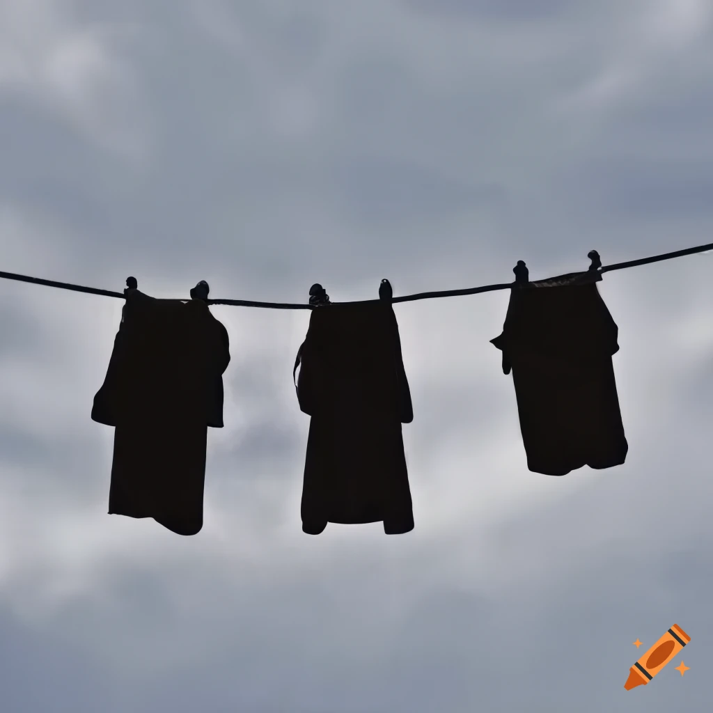 Laundry hanging on a line in silhouette
