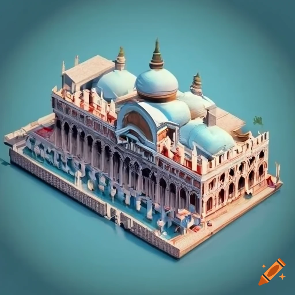 Isometric pre-rendered video game model of Saint Mark's Square in Venice