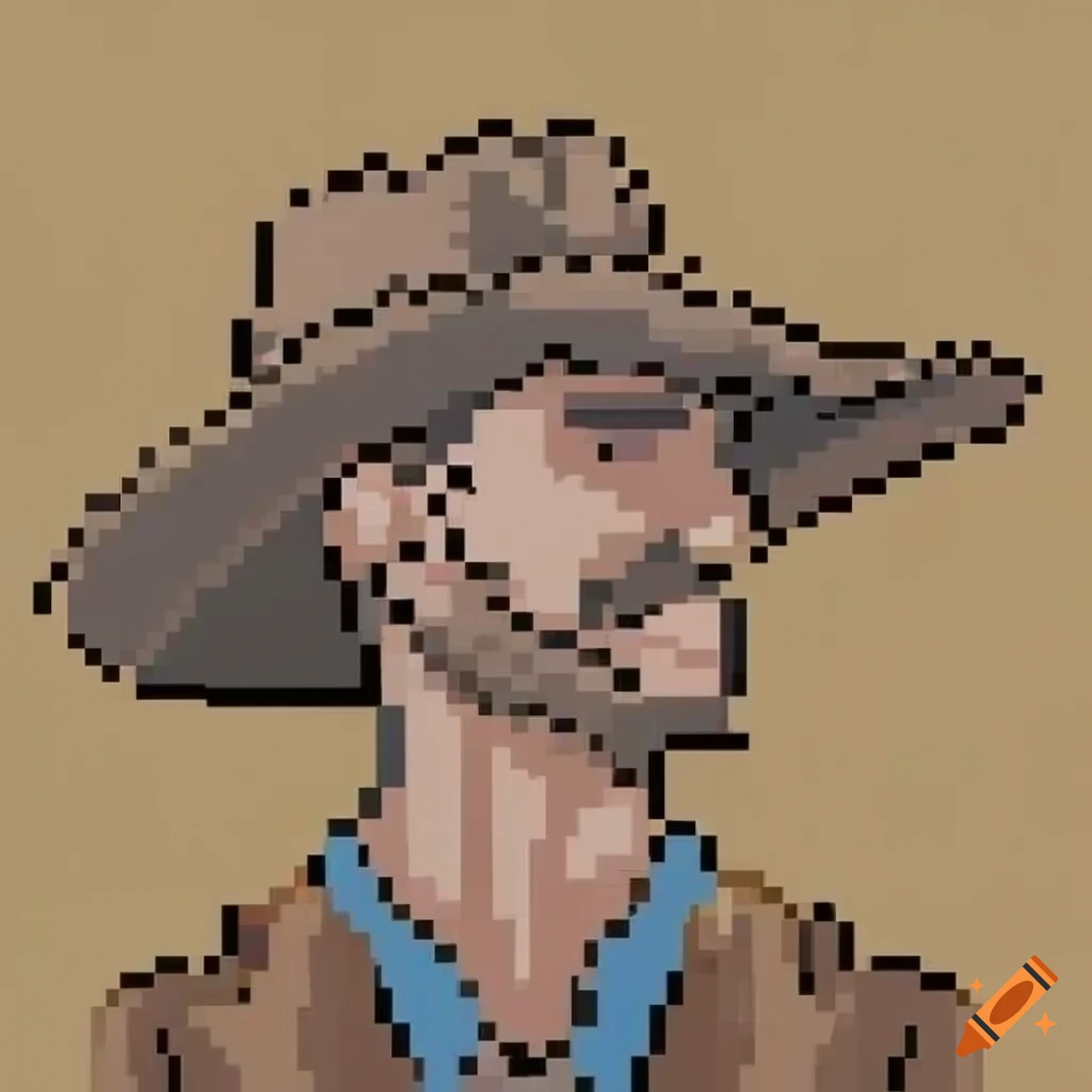 Pixel art cowboy with wide-brimmed hat