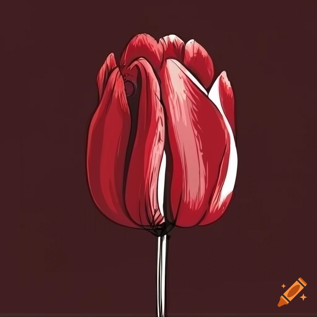 Vector drawing of tulip garden in dark red and white colors
