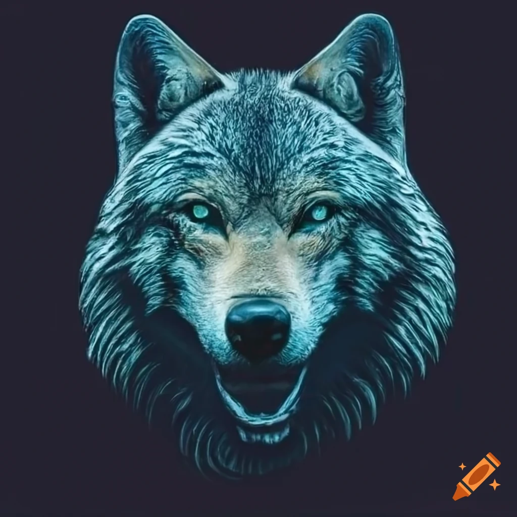 Close-up detail of a wolf head emblem or seal