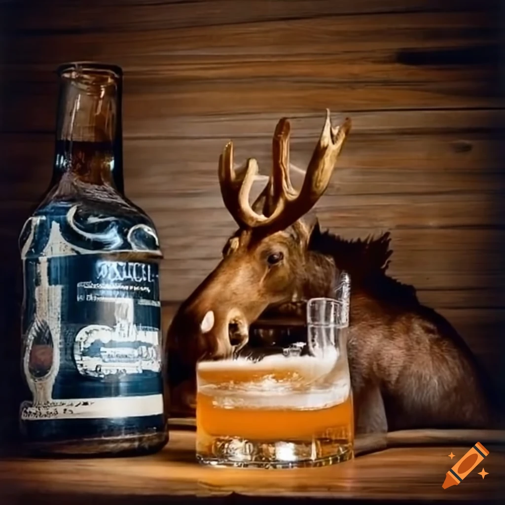 Happy moose with Mellow Moose Moonshine and Spirits