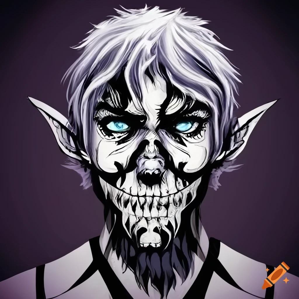 Epic 80s style Dungeons & Dragons artwork of an elf man with voodoo tattoos and feather-adorned collar