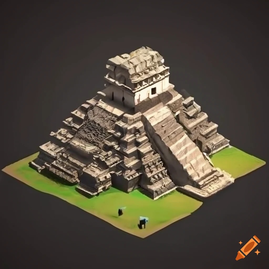 Ismetric Pre Rendered Image Isometric pre-rendered model of Lamanai Temple in Belize on Craiyon