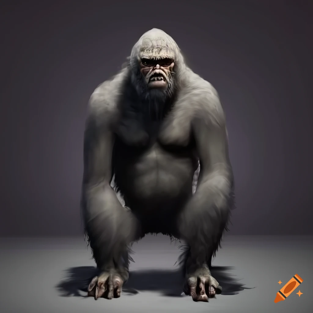 Realistic shadowy bigfoot crouching