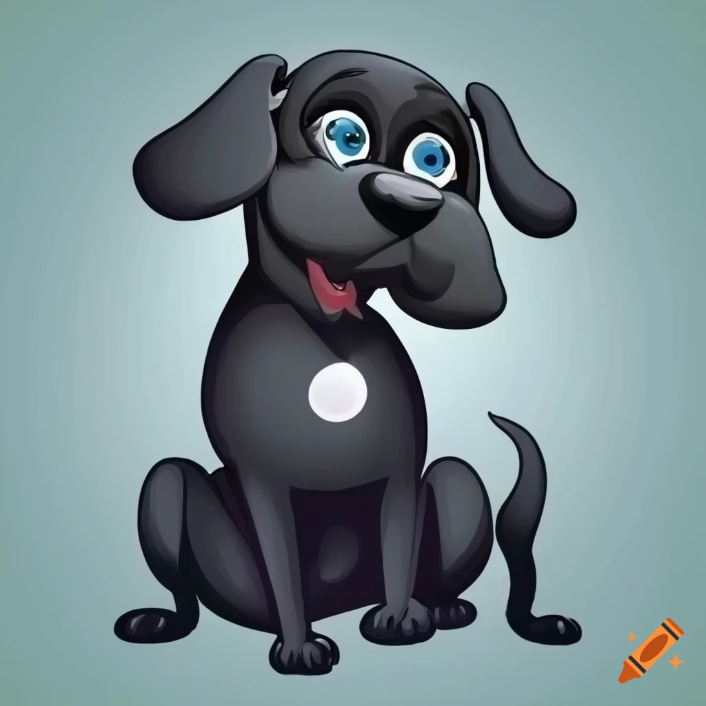 Charming cartoon black dog with white chest patch on Craiyon