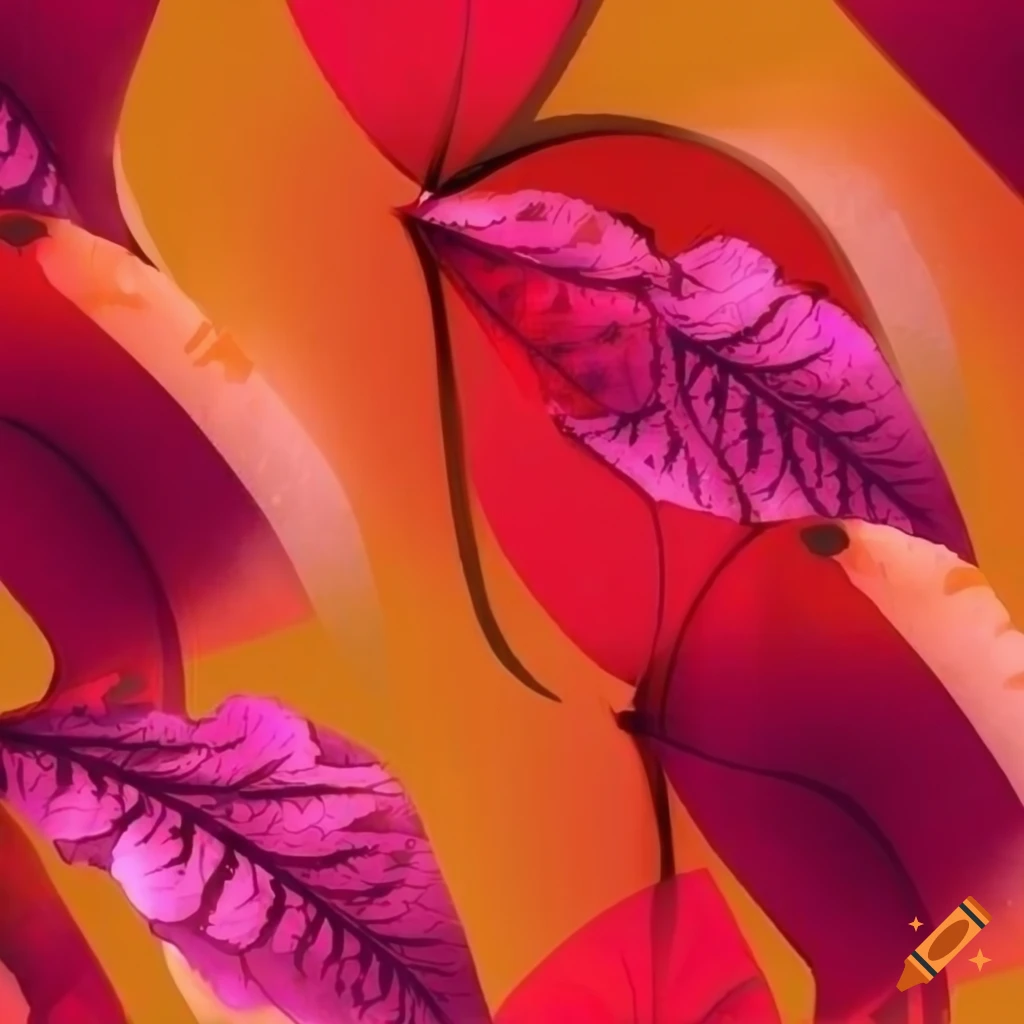 Pink, orange, and red cool pattern print with leaves