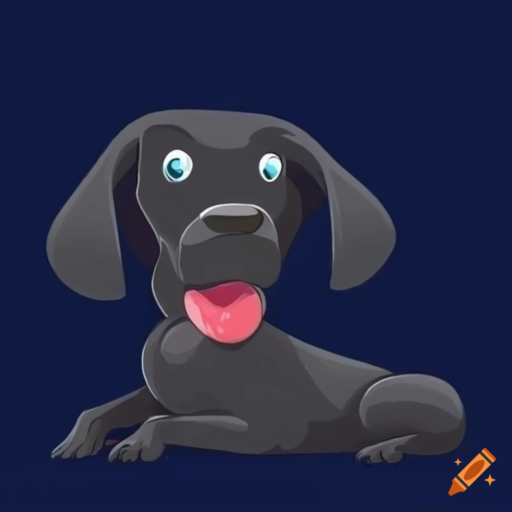 Cute black dog lying on its back in a playful pose in cartoon style on  Craiyon, image size:1024x1024