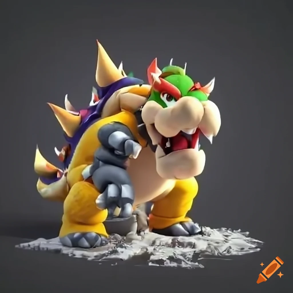 Bowser in a surreal scene eating ashes