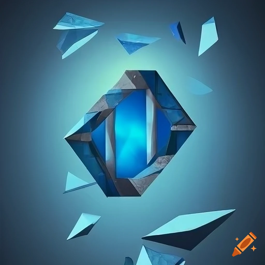 Intriguing blue windows shattering into geometric shapes in a fantasy artwork