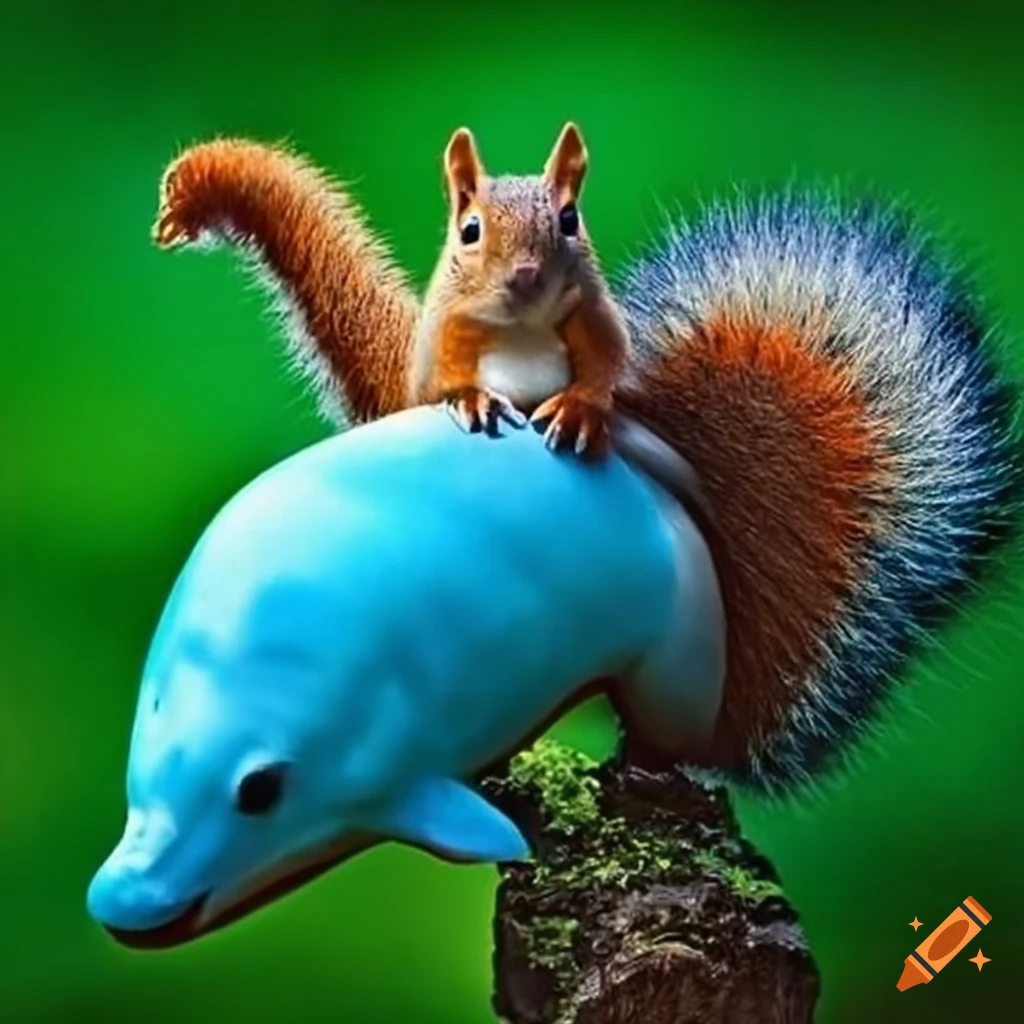 Squirrel and dolphin at a garden party