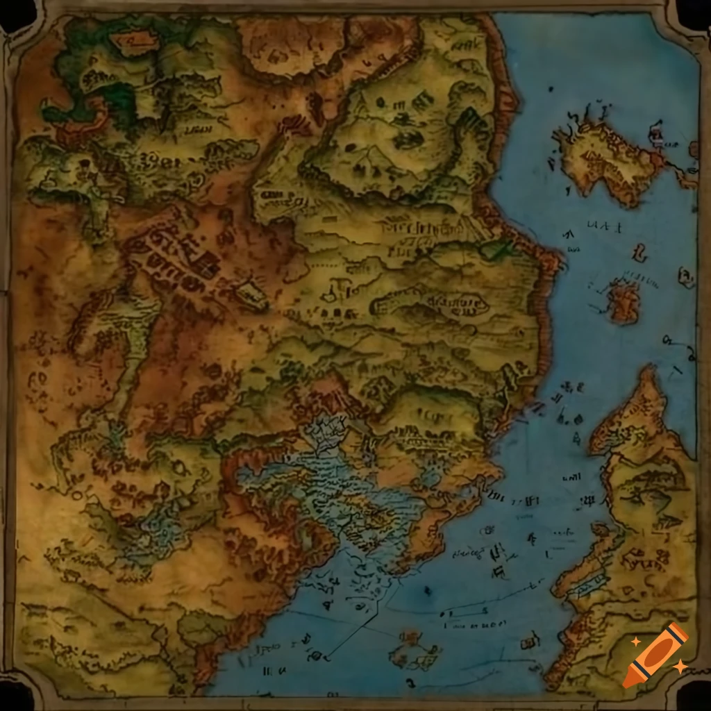 Ancient fantasy map of a small peninsula