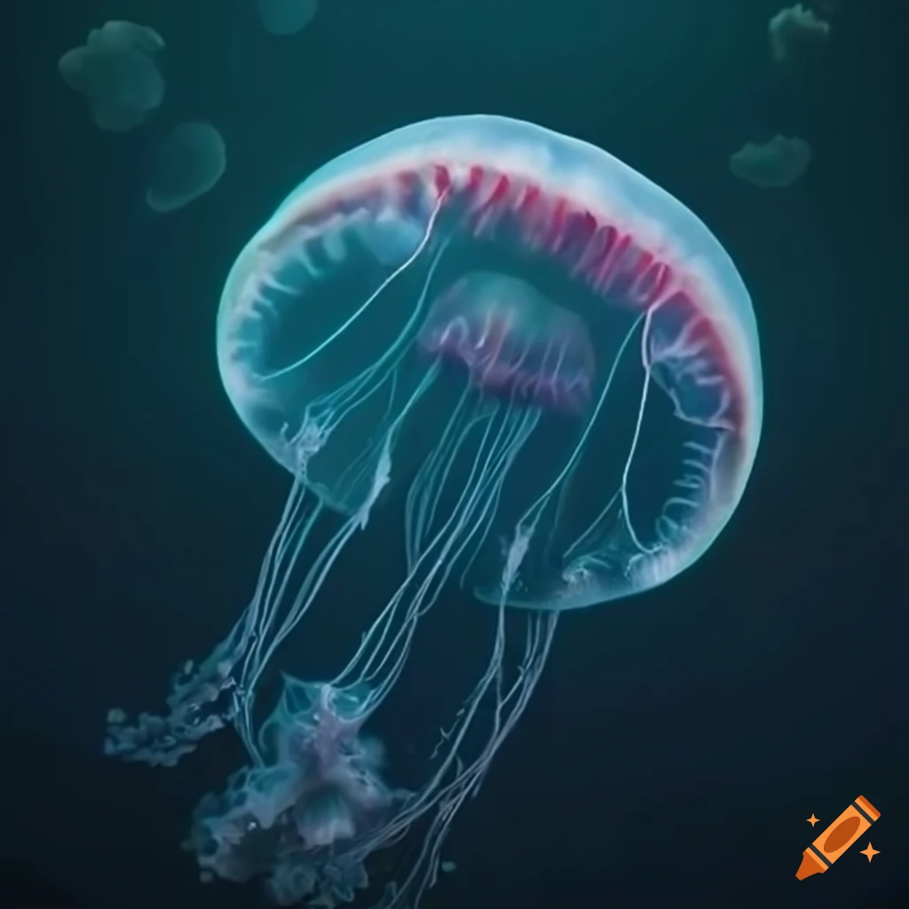 Sea with giant glowing jellyfish in a hyper realistic style