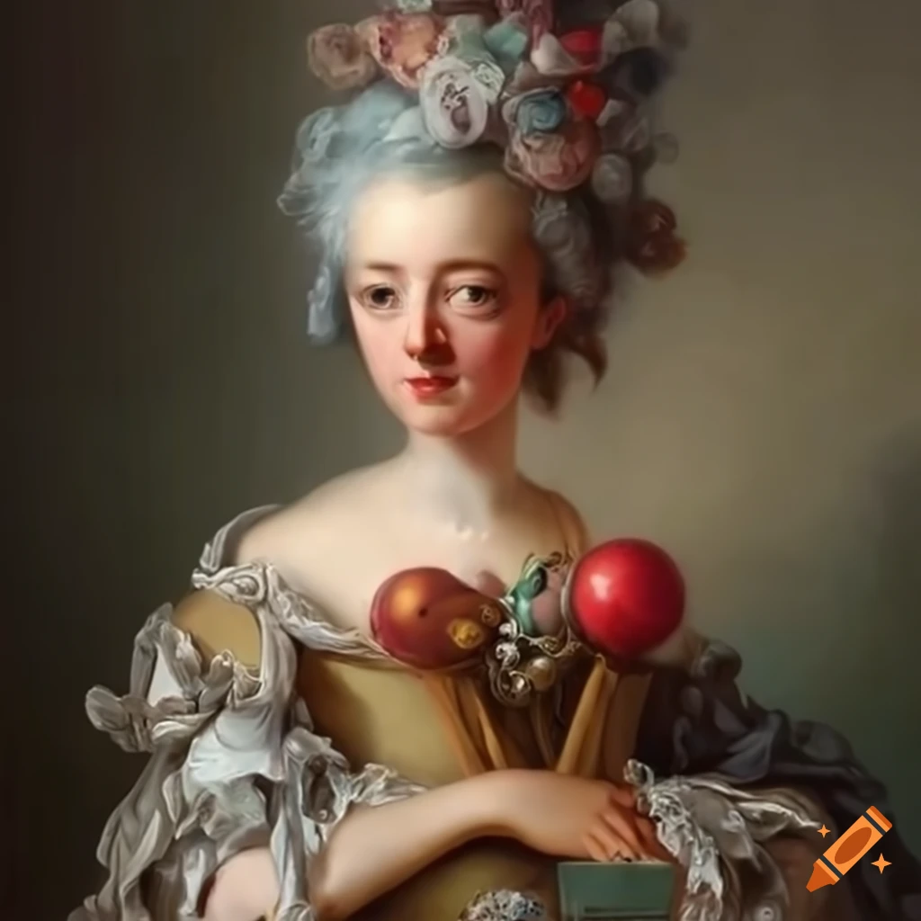 Feminist machine of molecules with atom planets in rococo style
