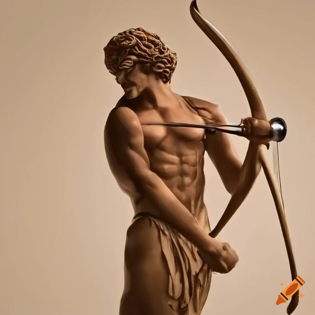 Greek God Amor with a bow and dumbell
