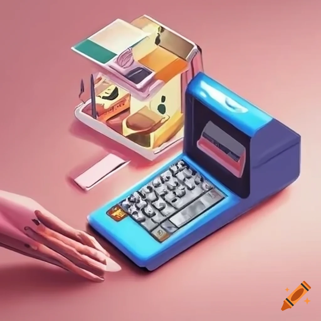Manga drawing of a cash register with credit card swipe