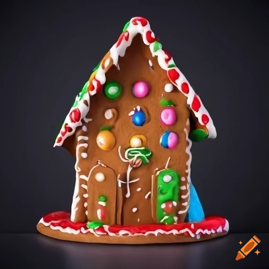 Gingerbread house with space above the front door on a black background