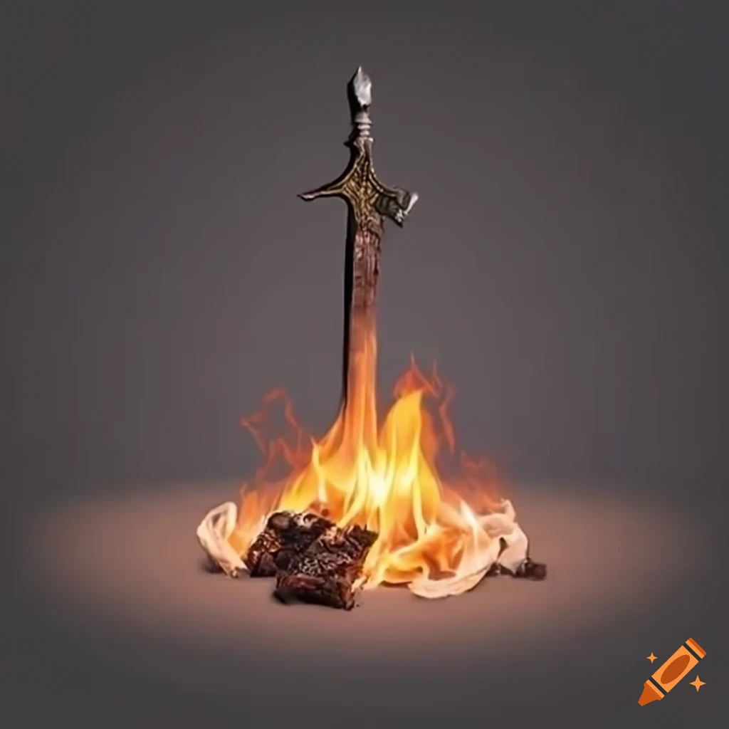 Realistic campfire with a sword in a dark souls setting on Craiyon