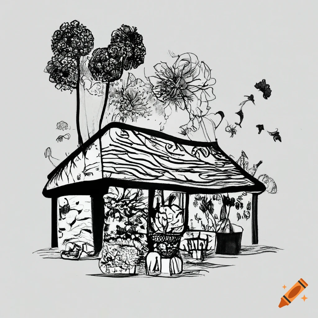 Drawing of a garden shop with Nicole's name