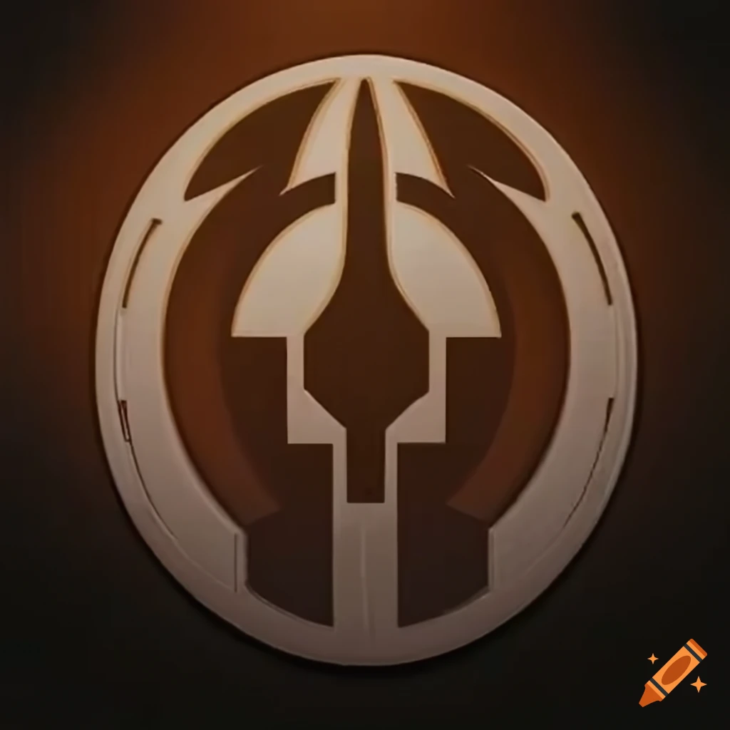 Emblem for a Star Wars clone company with light brown and white colors and a clone holding a weapon