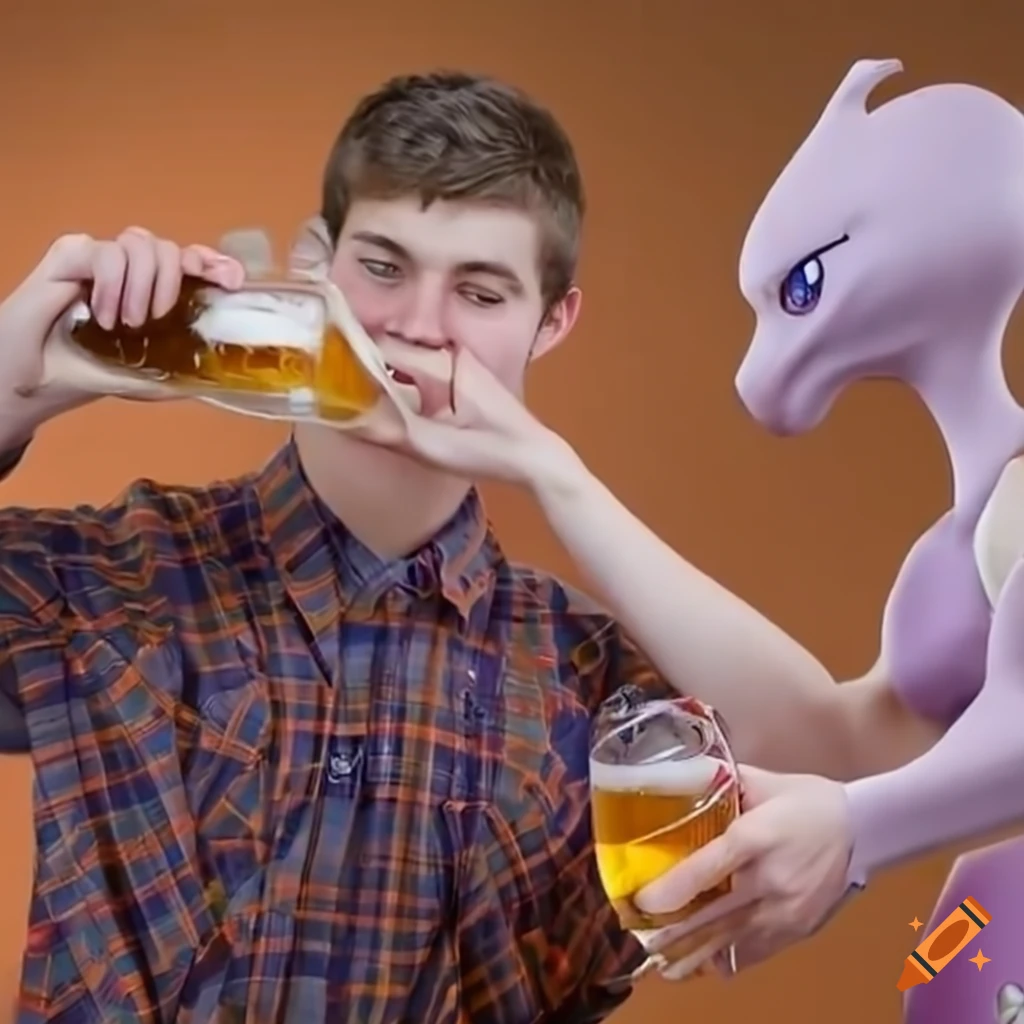 College fraternity brother with Mewtwo Pokémon