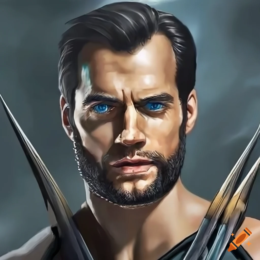 Realistic portrait of Henry Cavill as Wolverine with claws and rugged ...