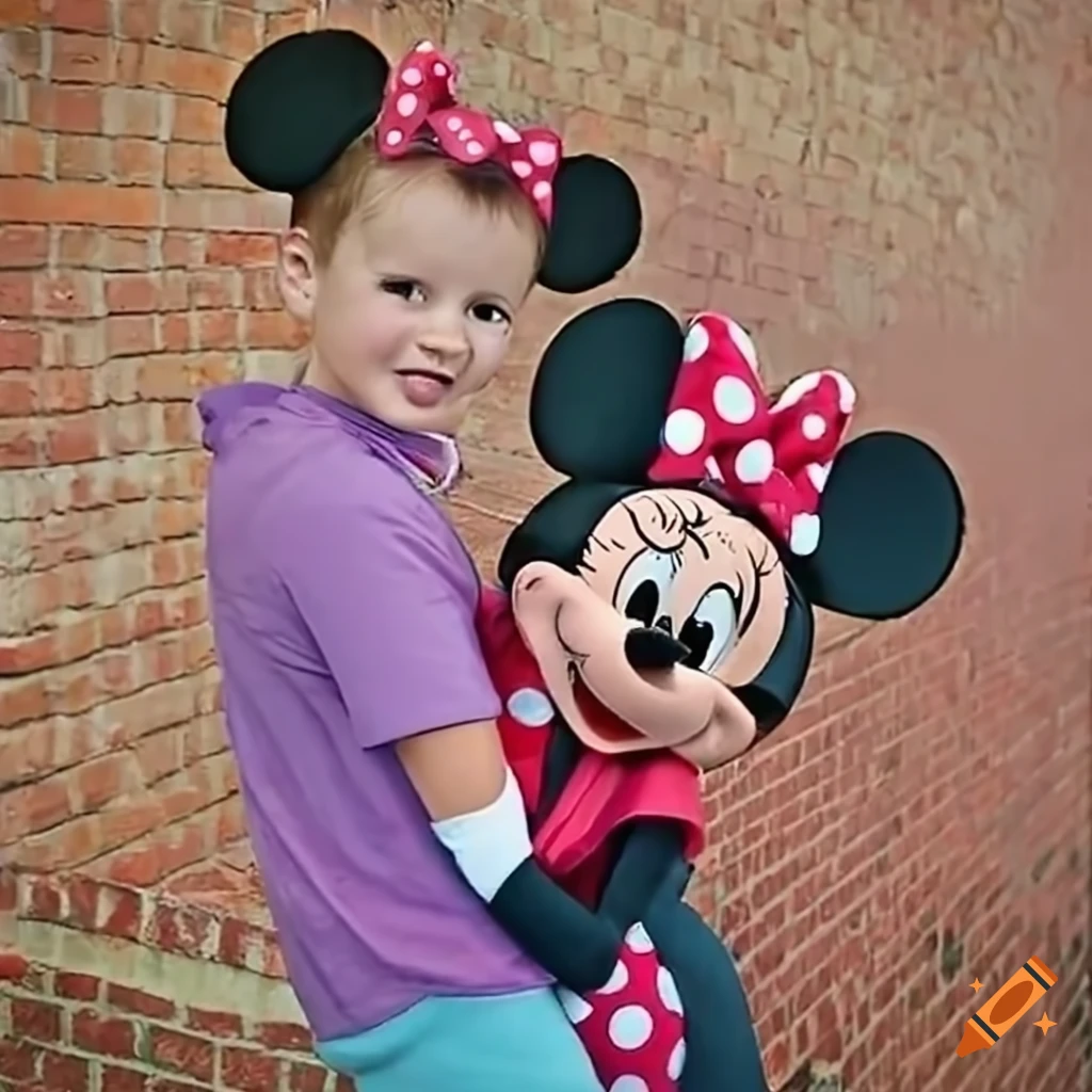 Minnie Mouse offering piggyback ride to a boy on Craiyon