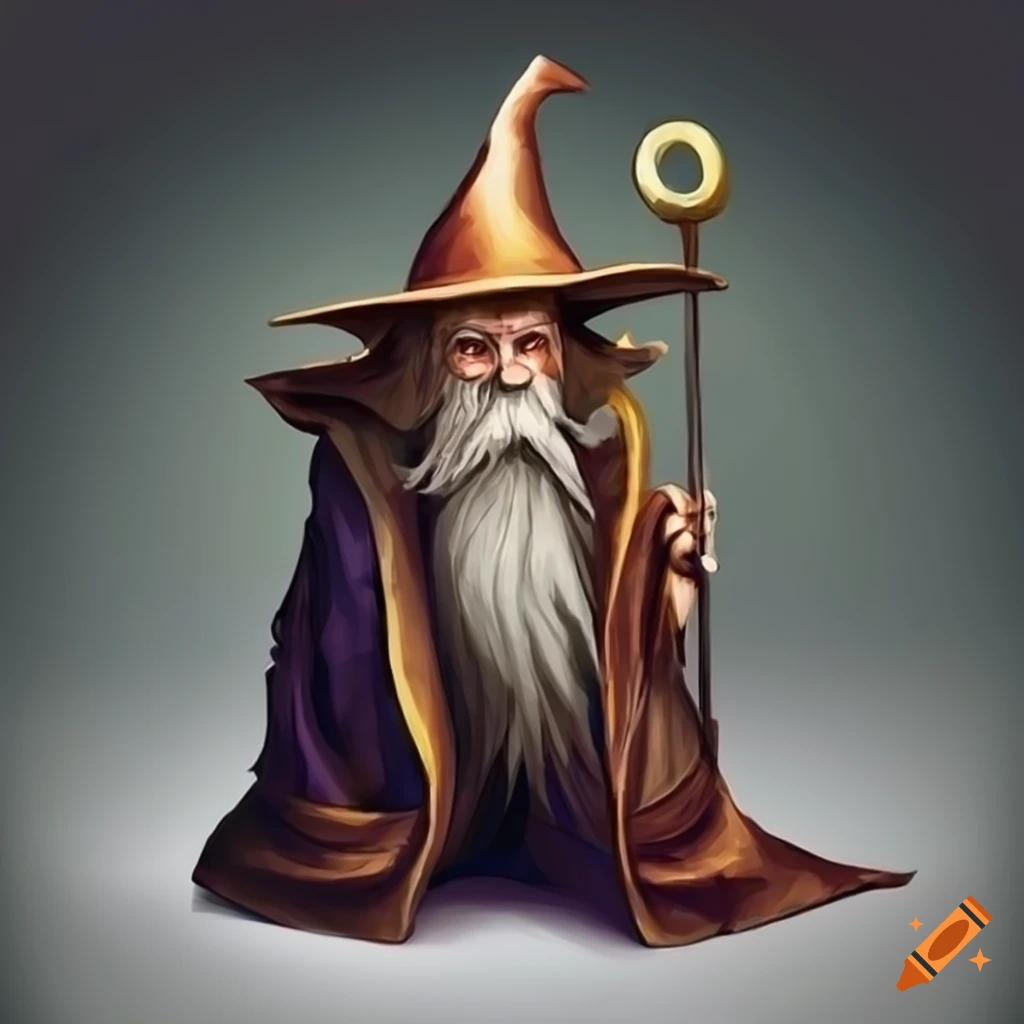 Wizard with a large hat and staff on Craiyon