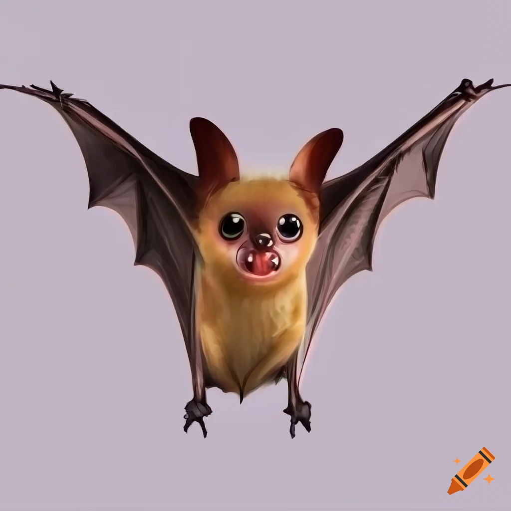 Cute flying bat with big eyes on white background