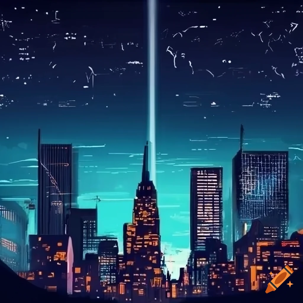 Big city skyline at night similar to new york city on Craiyon