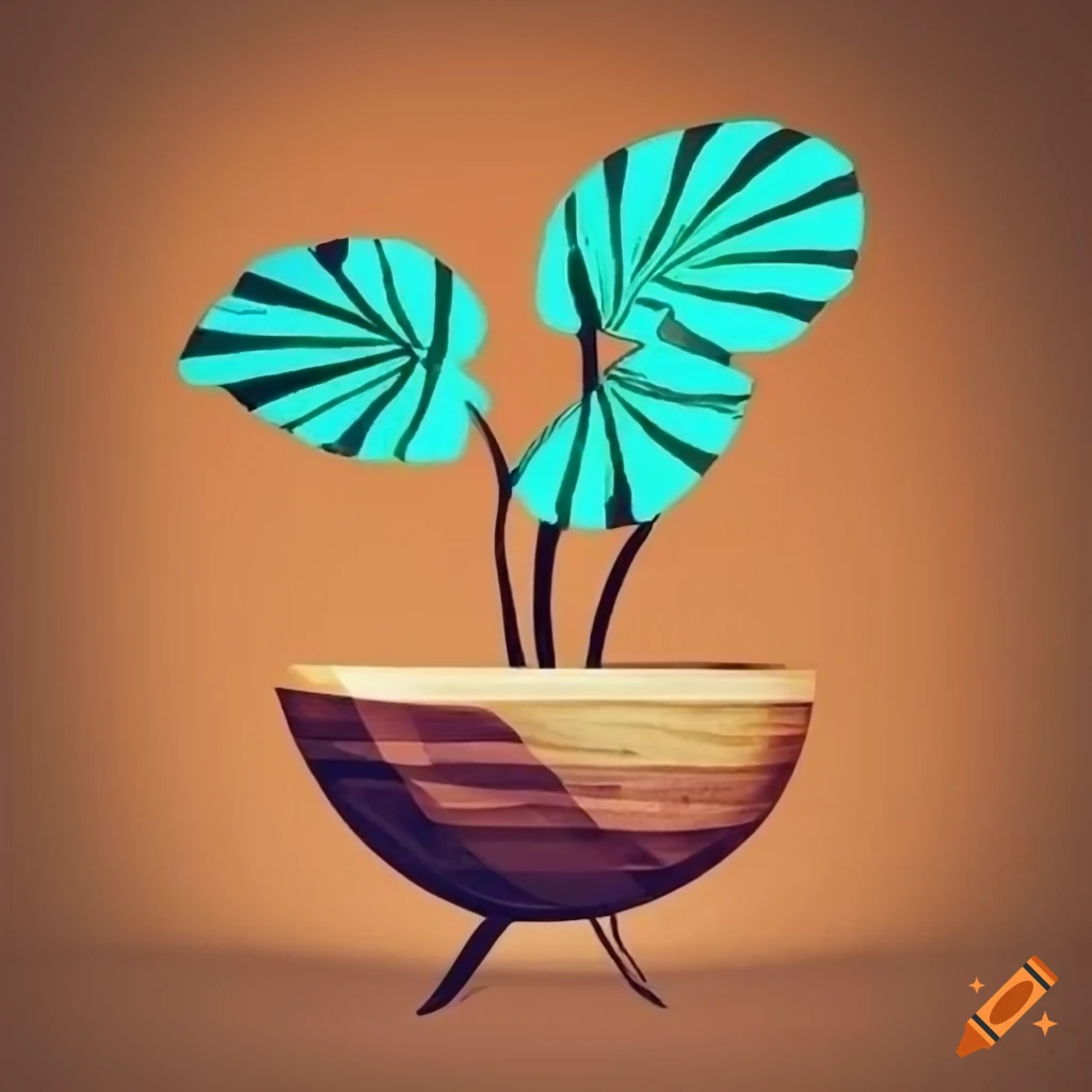 Minimalist logo of a Taro Plant in a Hawaiian wood bowl for psychology therapy
