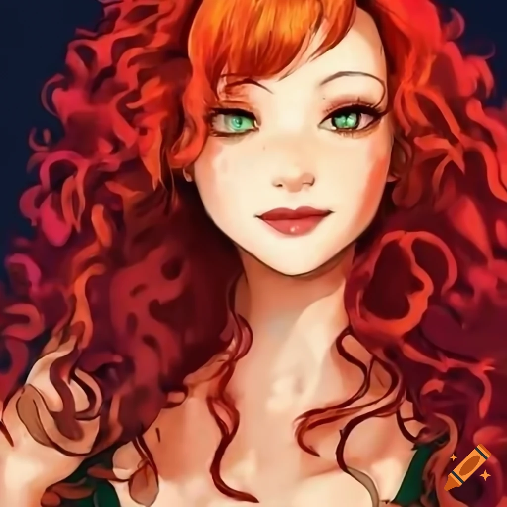 Italian woman with curly red hair, green eyes, and freckles smiling