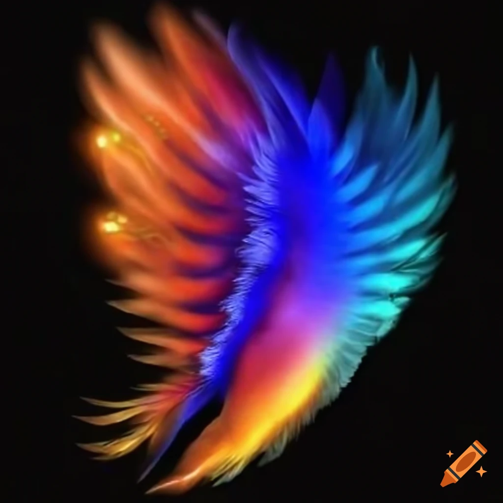 Feathered Angel wings: flaming orange and crystalline blue