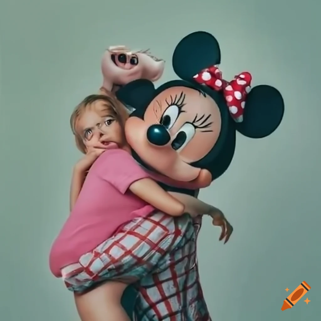 Minnie Mouse giving a piggyback ride to a boy on Craiyon