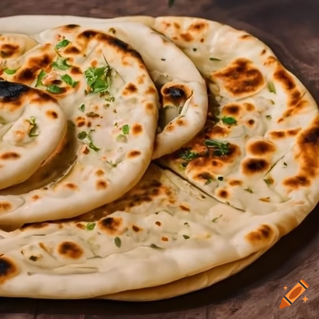 Fresh golden brown Naan at an Indian restaurant