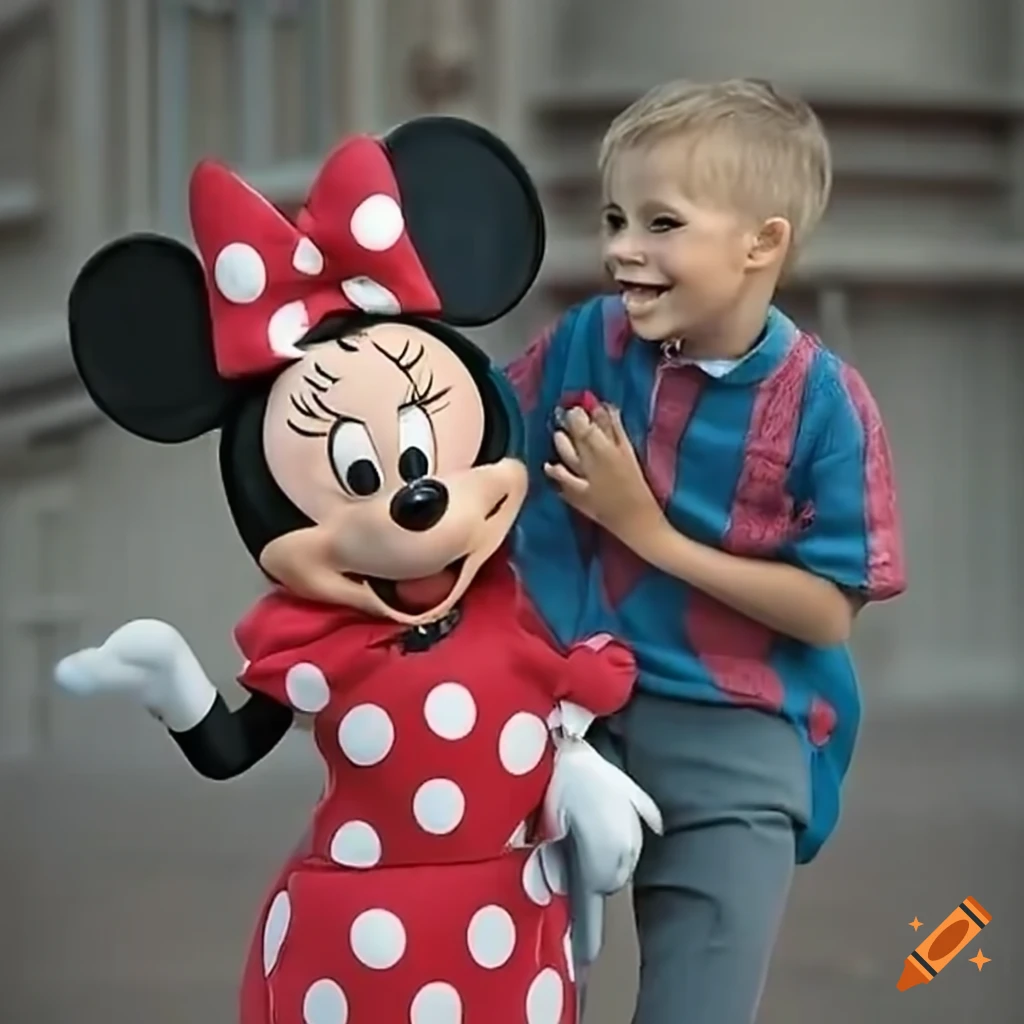 Minnie mouse offering a piggyback ride to a boy on Craiyon