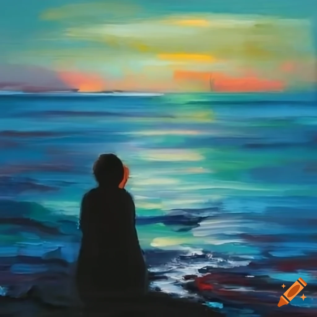 Person gazing at ocean under northern lights