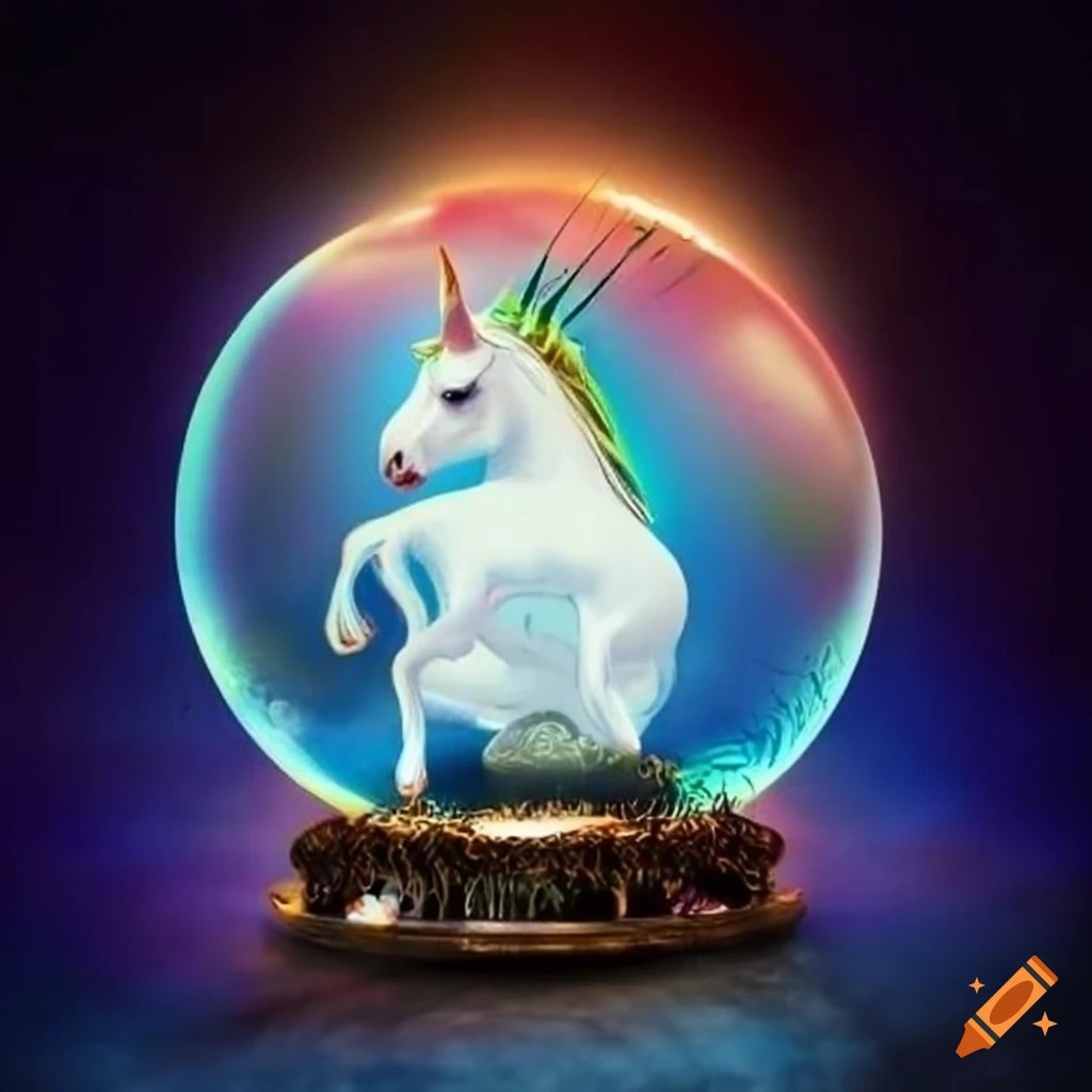Mystical unicorn framed in a crystal orb