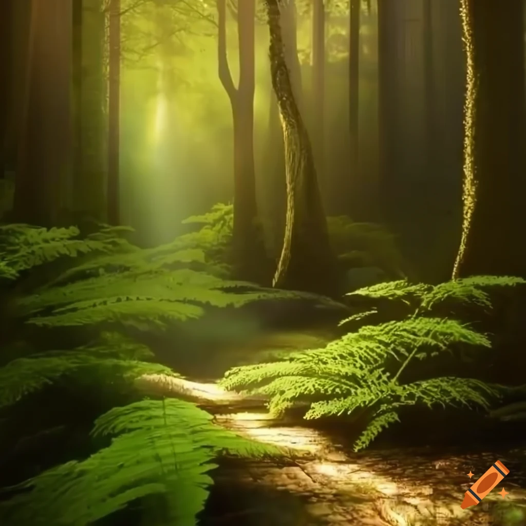 Sunlight on a photorealistic fern forest on Craiyon